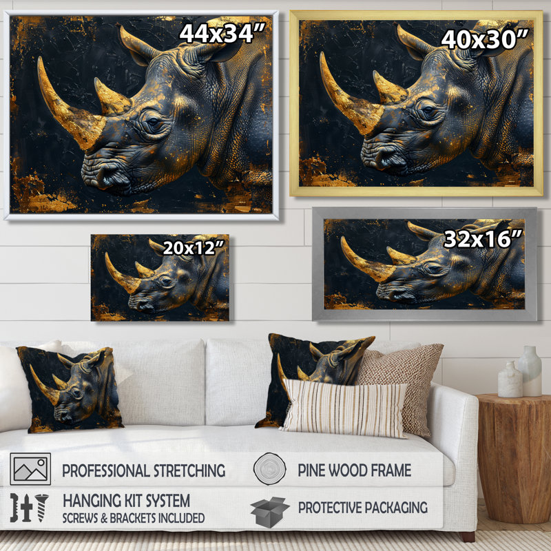 Décoration murale Manoel - Rhinocéros, H 16 po x l 32 po x P 1 po, Toile tendue