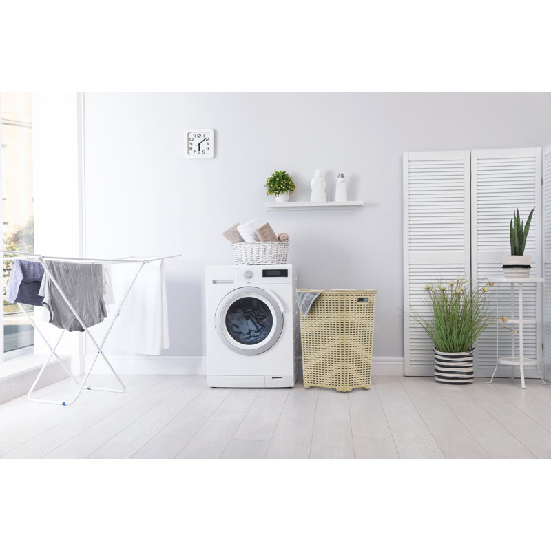 Plastic Laundry Hamper with Handles, Beige