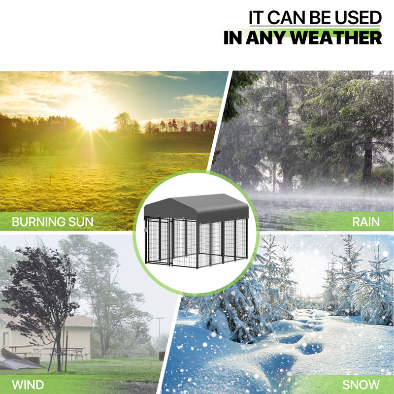 Heavy Duty Black Metal Outdoor Pet Kennel with Waterproof Cover