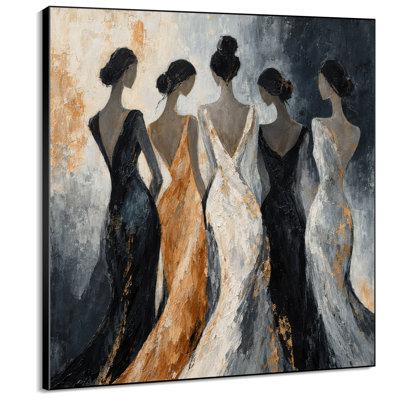 Extra Large Wall Art Fabric Print - Elegant Women in Black White and Gold Formal Gowns for Living Room or Bedroom - "Frame Assembly Required (Unfinished Frame)"