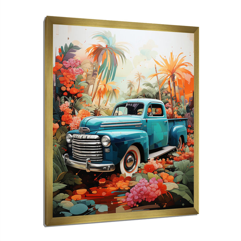 Yeico Pickup Truck Tropical Legends - Imprimé, H 20 po x l 12 po x P 1 po, Encadrement doré