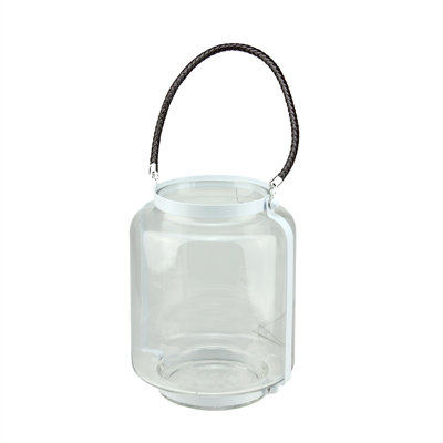 18" Clear Glass Pillar Candle Lantern with Metal Frame