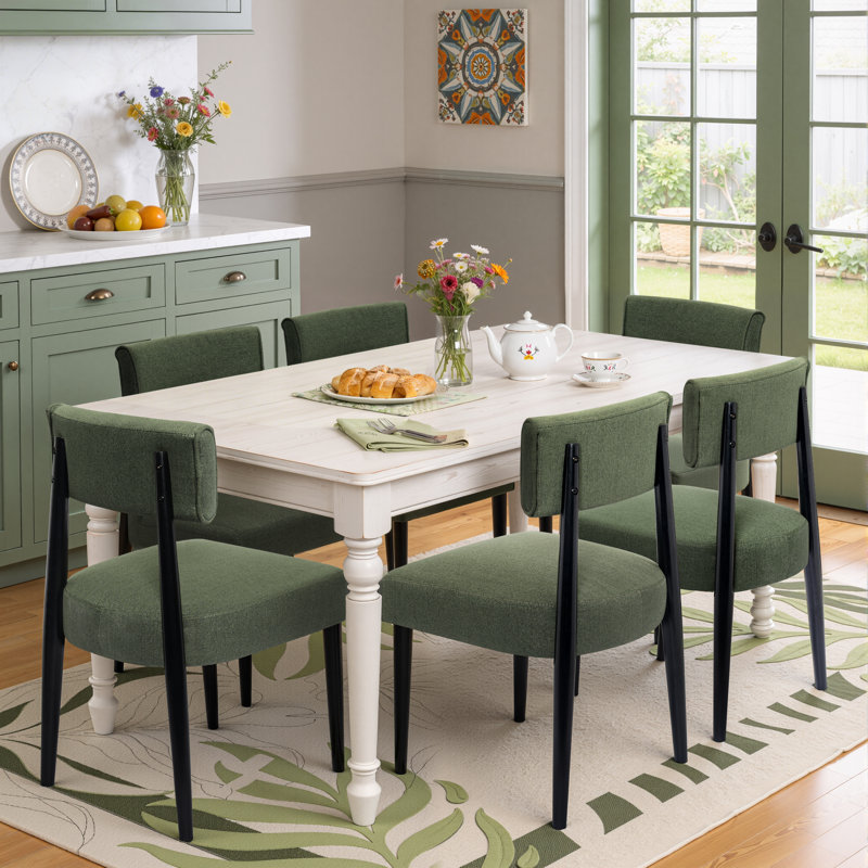 Upholstered Solid Wood Dining Chair Side Chair, Green, Black