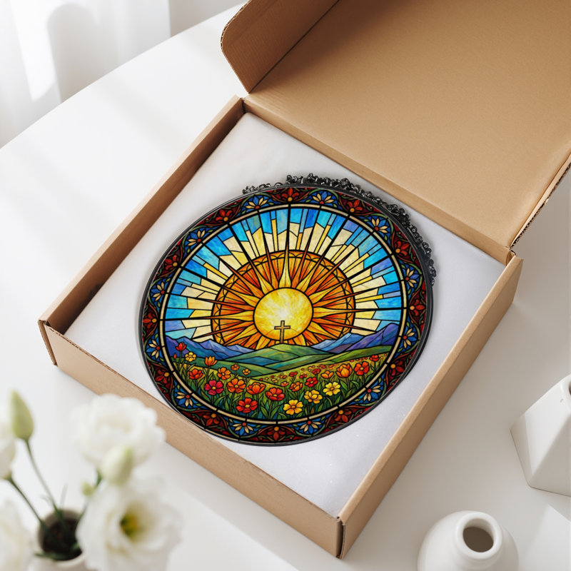 Panneau de vitrail paysage 7,8 "H Sunrise, H 7,8 po x l 7,8 po