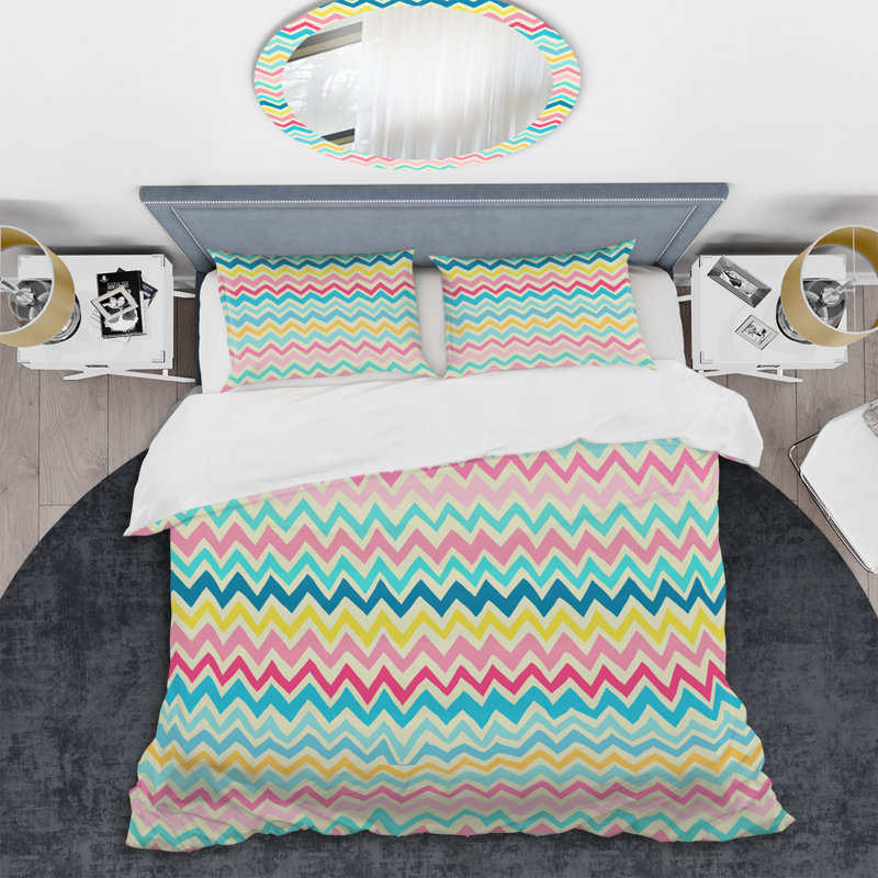 Colorful Painted Chevron - Abstract Duvet Cover Set - Microfiber Polyester