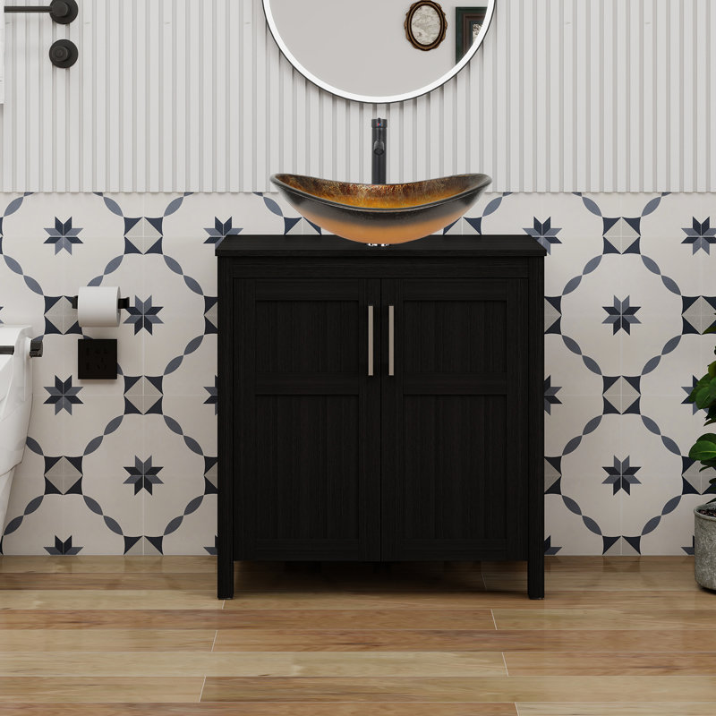 Meuble-lavabo simple 30 po avec lavabo moderne autoportant, Noir