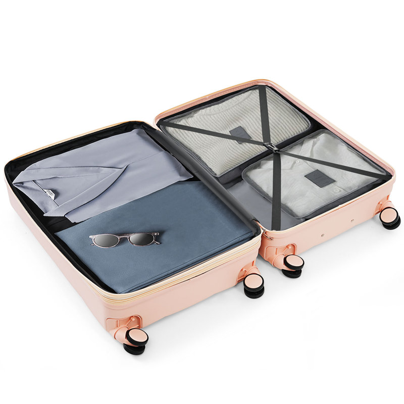 Ensemble de 3 valises, bagage à main certifié avec porte-gobelet, bagage rigide en ABS avec roues pivotantes
