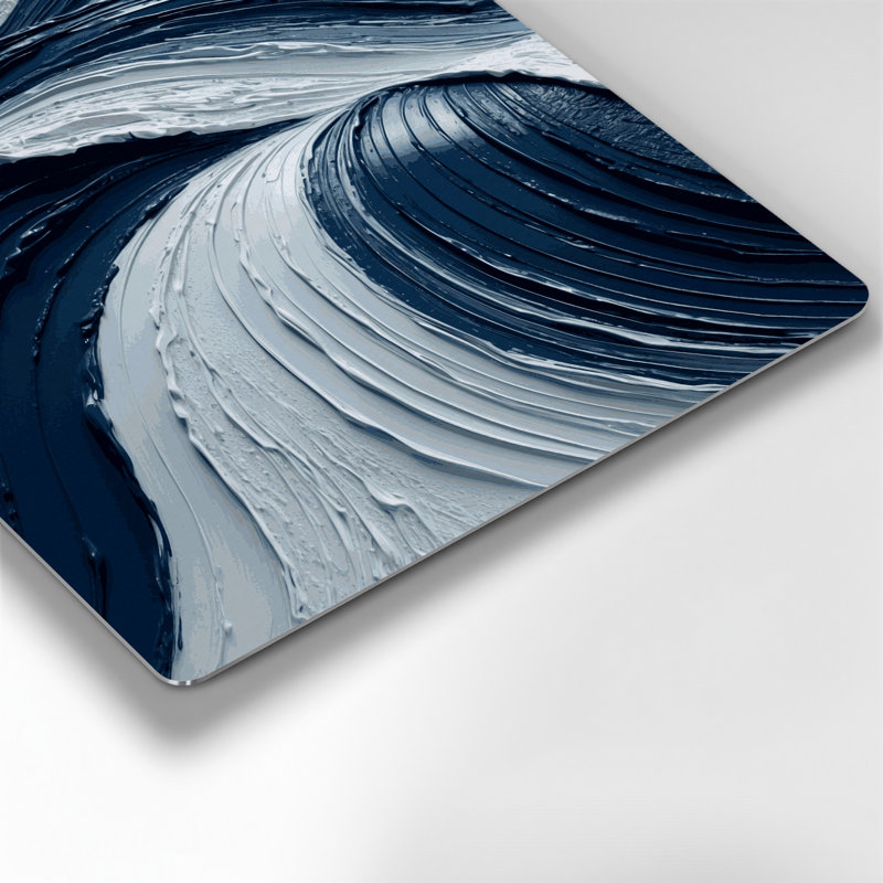 Art mural horizontal rayé bleu marine en métal gris clair, H 12 po x l 12 po