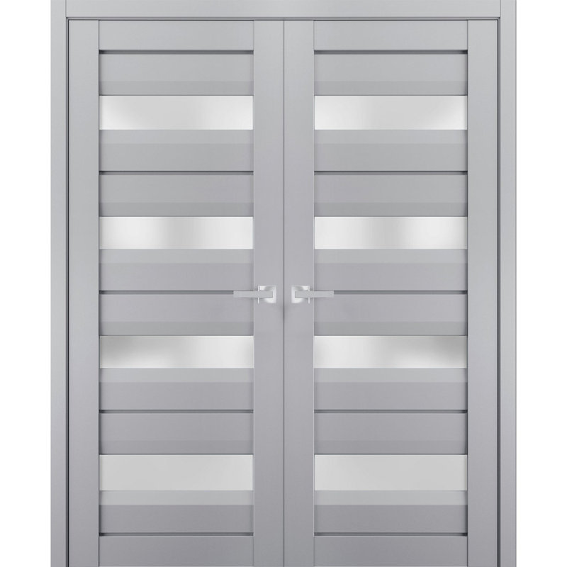 Portes françaises en bois givré Veregio, 60 po x 80 po, Gris