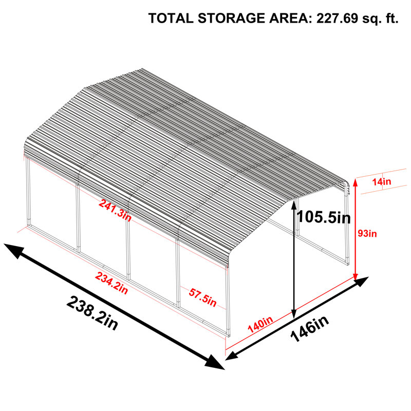 12'x20' Outdoor Carport, 8.8' H x 12' W x 20' D Ft