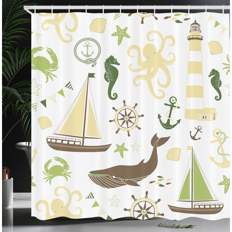 Arlethia Shower Curtain with Hooks Included, 84"H x 69"W, Color: Coca/Green
