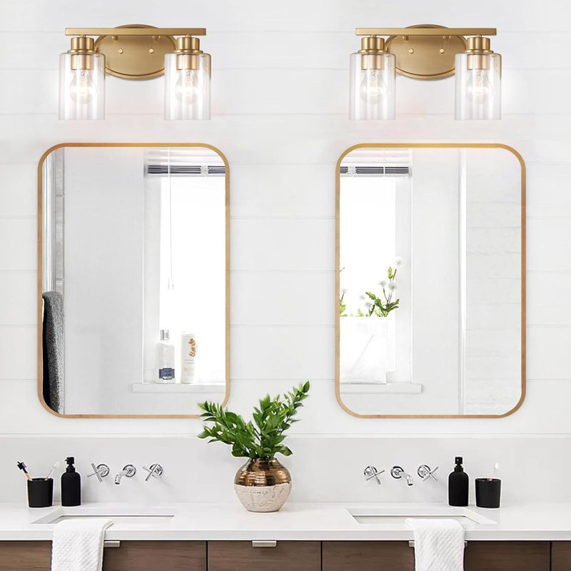 Modern Brushed Gold Bathroom Vanity Light Fixture With Clear Glass, Wall Mounted Rustproof Lighting For Bathroom Mirror And Decorative Spaces