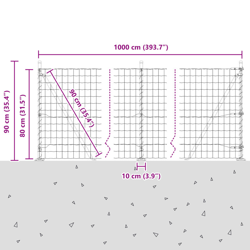 Galvanised Steel Border Fencing, 80 x 1000 x 0.2 cm, Grey