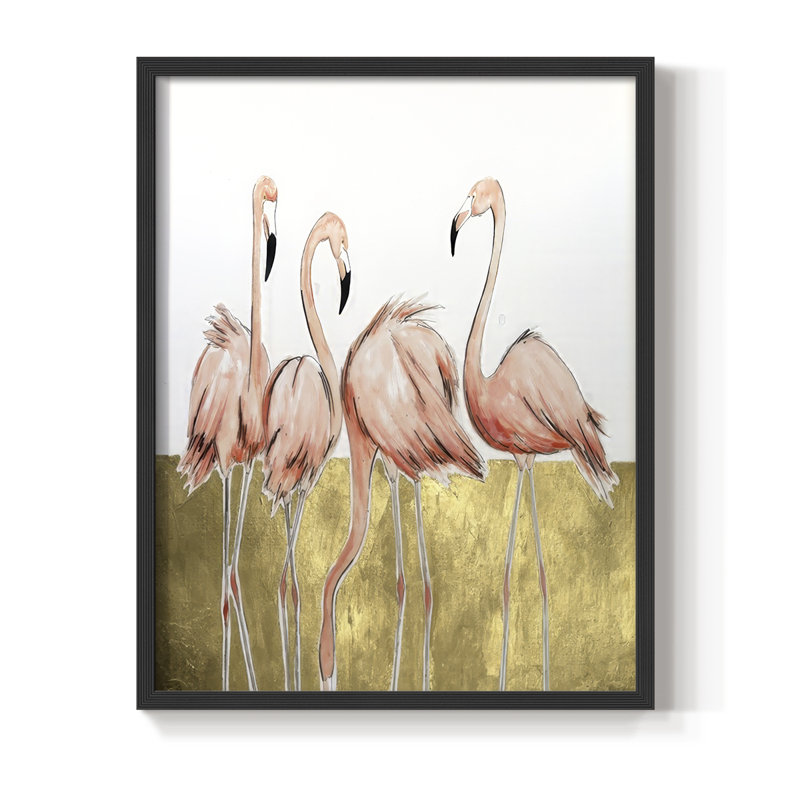 Flamant rose I, reproduction encadrée - bois massif, H 11 po x l 9 po, Noir, noir, noir, noir