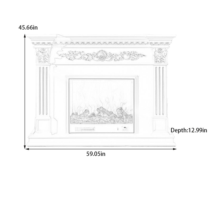 Three-dimensional carving craft fireplace, 45.66" H x 59.05" W x 12.99" D, Brown