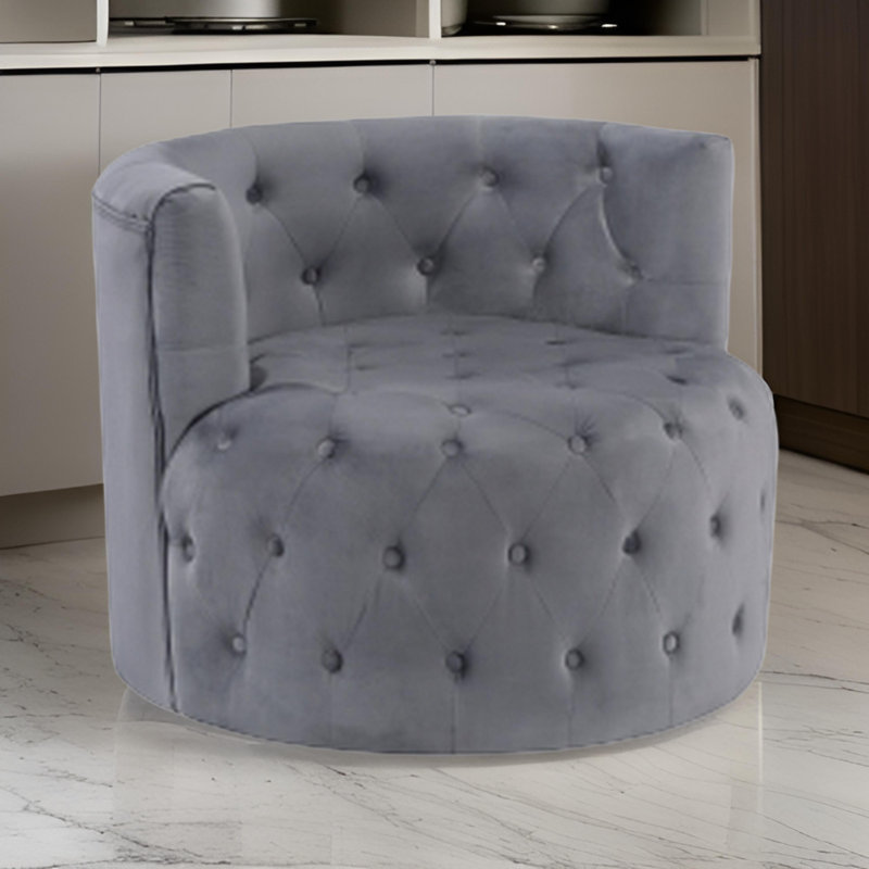 Fauteuil pivotant en velours touffeté de 33 po de large Zahair, Velours gris