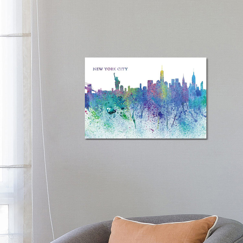 New York City Skyline Silhouette Impressionistic Splash by Markus & Martina Bleichner - Wrapped Canvas Gallery-Wrapped Canvas Giclée