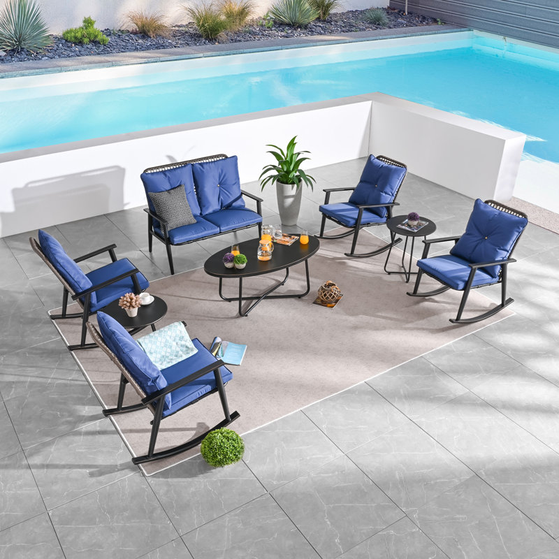 6 - Person Patio Conversation Set with Cushions, Blue