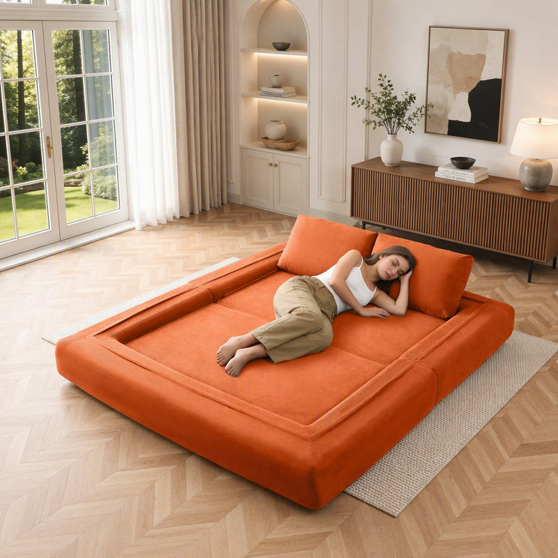 Canapé-lit Boneless, canapé-lit pliant 3 en 1 Corduroy, Orange