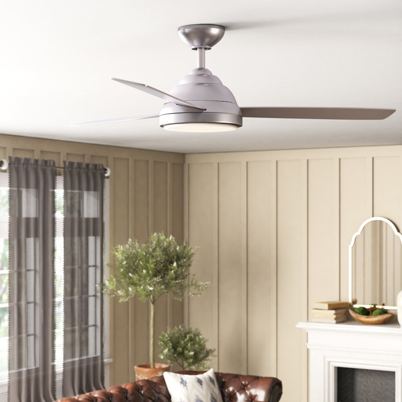 Aasiyah 52'' Ceiling Fan with LED Lights, Stainless Steel with Silver Blades