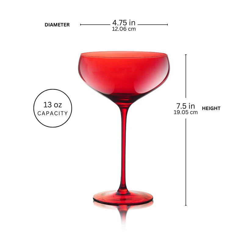 Ivy Bronx Kinleigh 13oz. Red Coupe Glasses