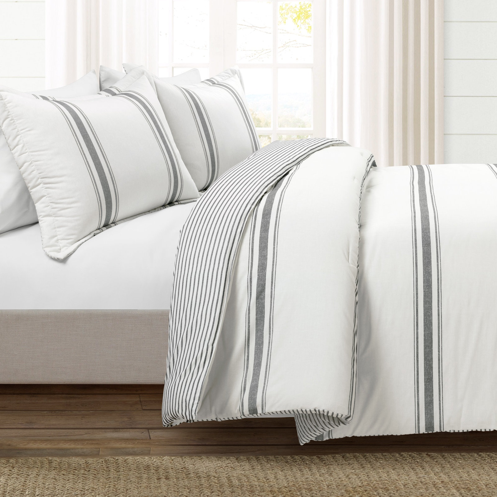 Gilroy Cotton Comforter Set, King Comforter + Standard 2 Shams, Dark Gray