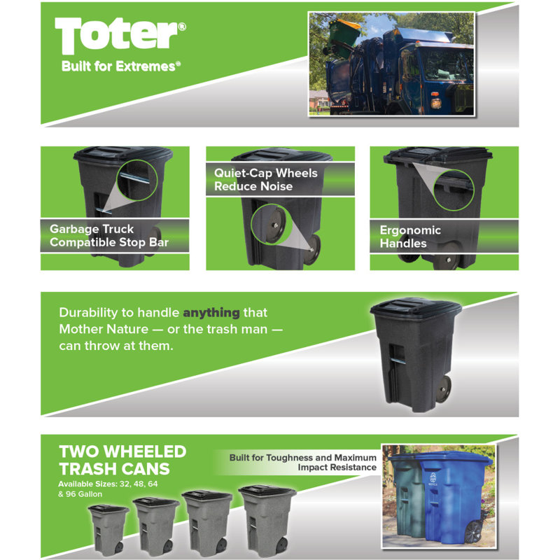 Trash Can With Smooth Wheels And Lid, Brown, 48 gal.