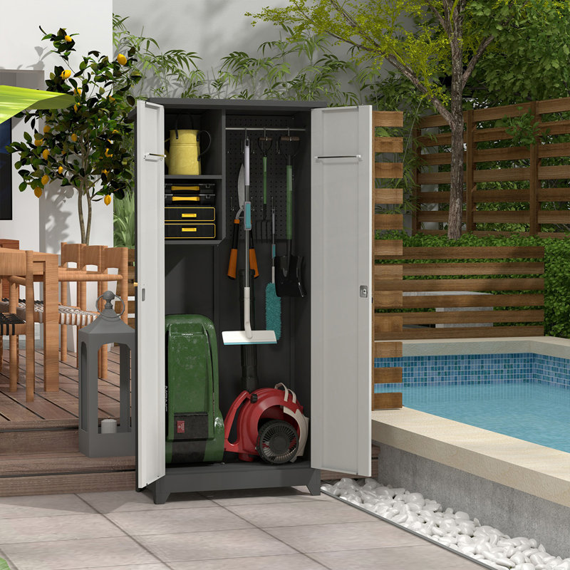 Armoire de rangement extérieure avec tablettes, grand rangement vertical pour jardin