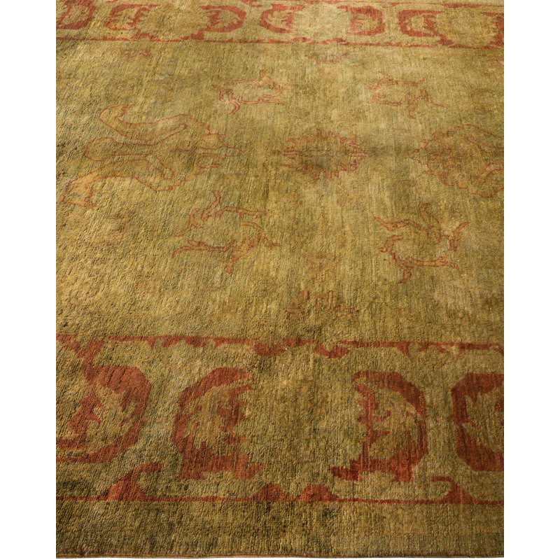 Handmade Green Wool Rectangular Area Rug 6' 1" x 8' 2"