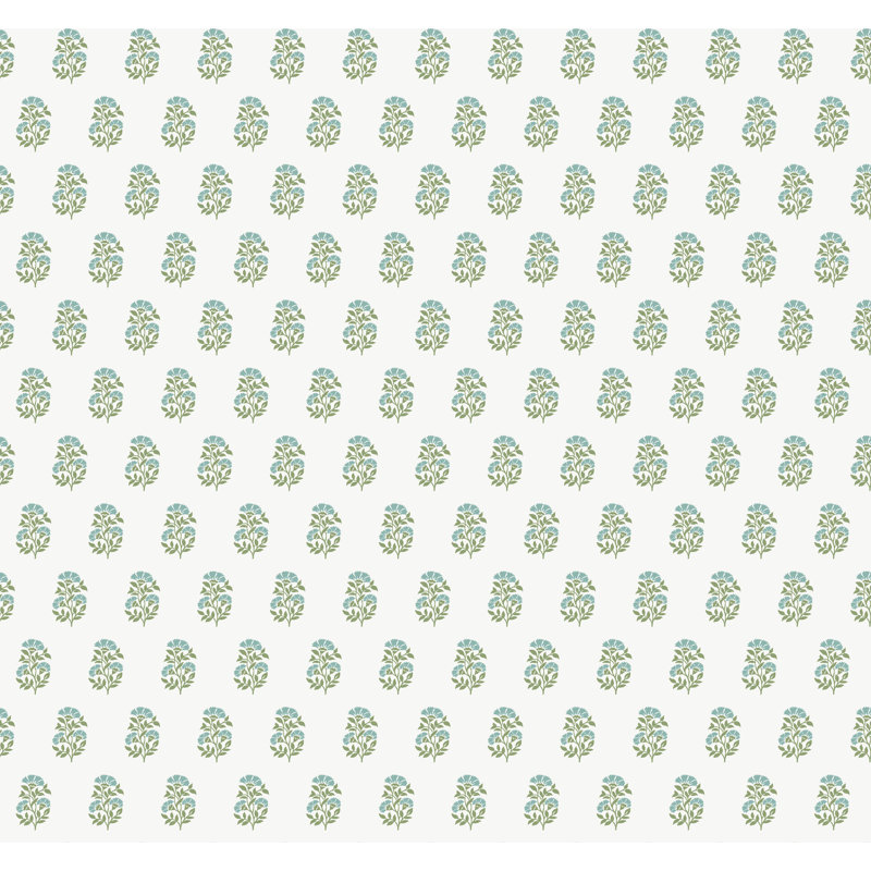 Papier peint floral vert Sylvie, Vert