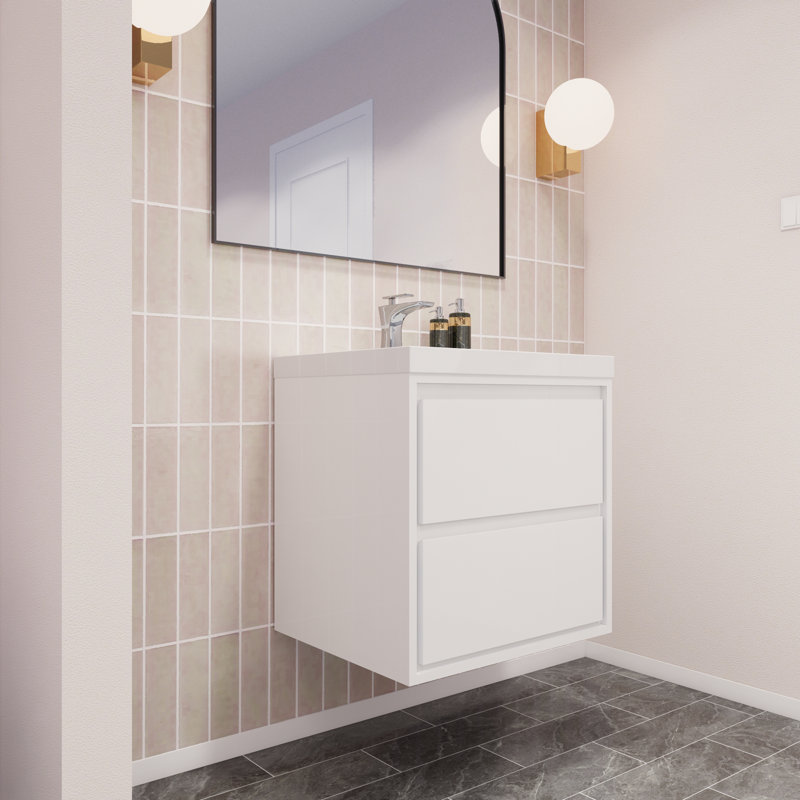 Ensemble de meuble-lavabo simple mural 24 po Azden, Blanc très luisant