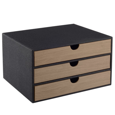 Organisateur de bureau noir en similicuir avec 3 tiroirs - Solution de rangement de bureau élégante et fonctionnelle, 13 po x 10 po x 7,1 po
