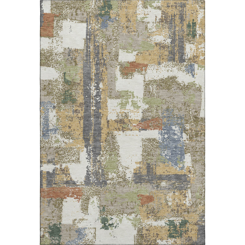 Premium Machine Washable Mayfield AMF2212 abstract Rug, Ivory, 2'6" x 3'10"