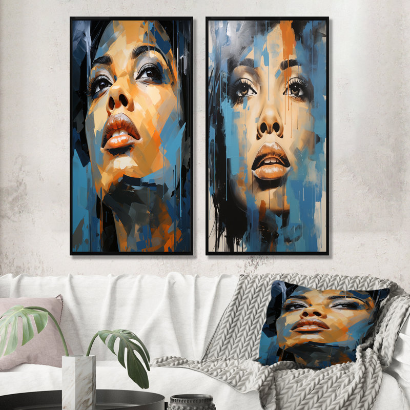 Ensemble de 2 décorations murales Azure Aaliyah, Cadre noir, H 32 po x l 33 po