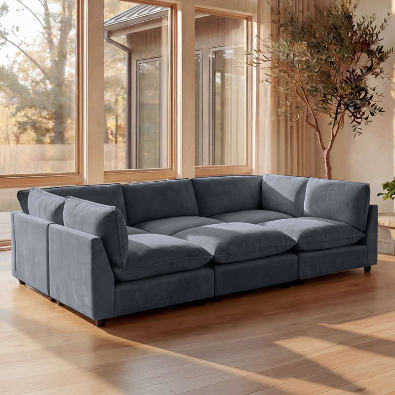 Heffernan 106.77” W Oversized 6-Seater Modular Sofa, Blue Grey Chenille
