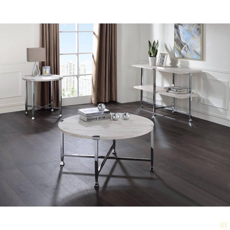Table basse ronde avec cadre en métal