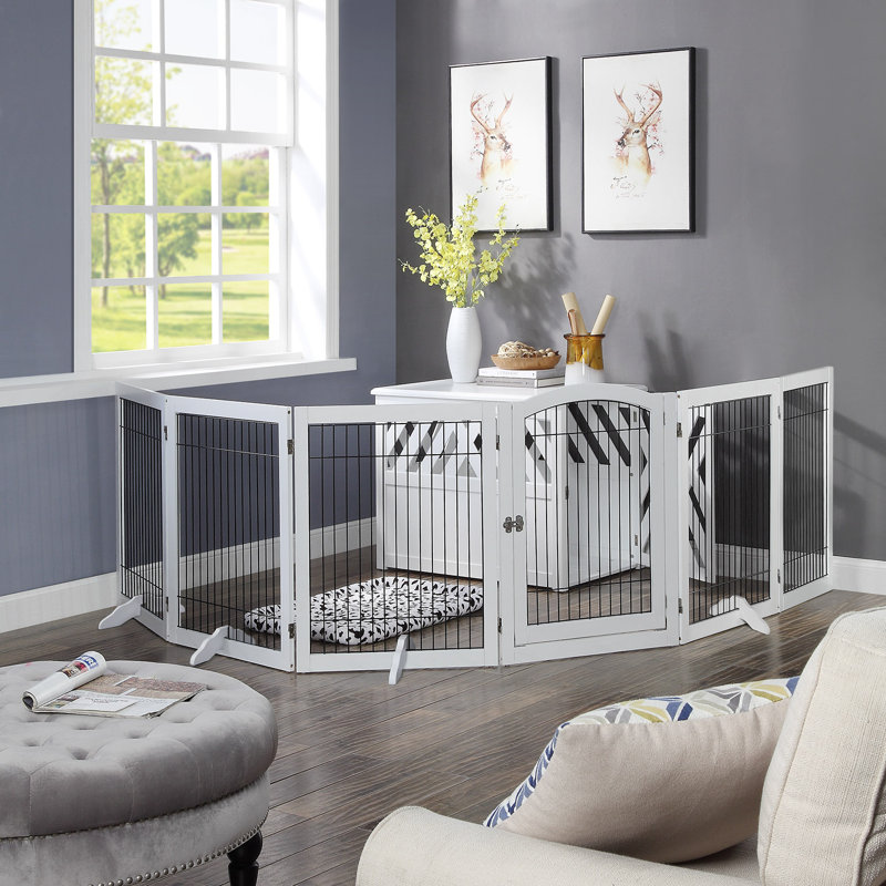 Free Standing Pet Gate With Door, White