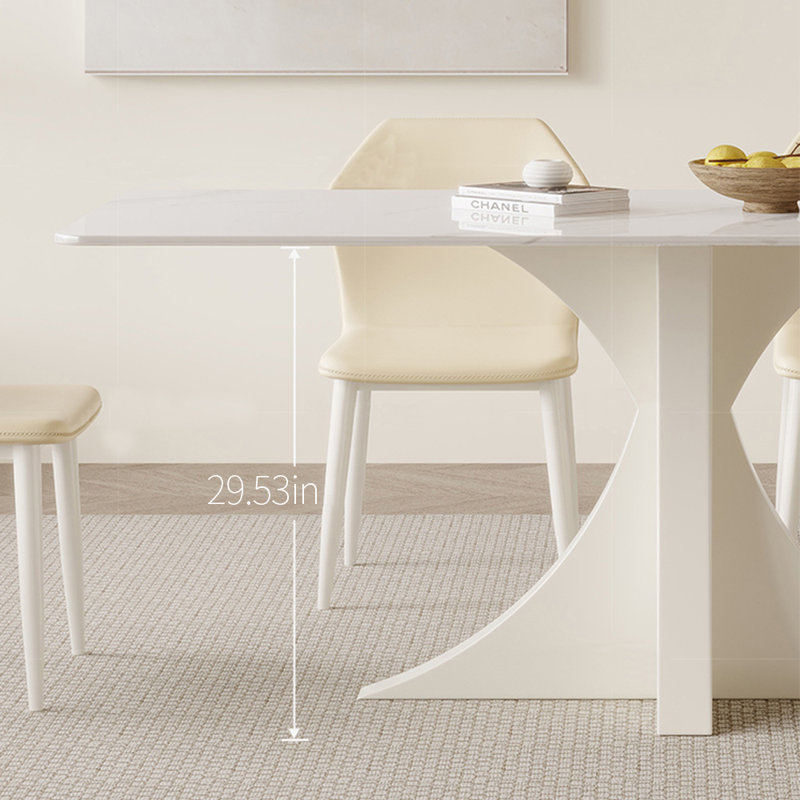 White carbon steel sintered stone dining table set, 29.53"H x 55.12"L x 31.5"W