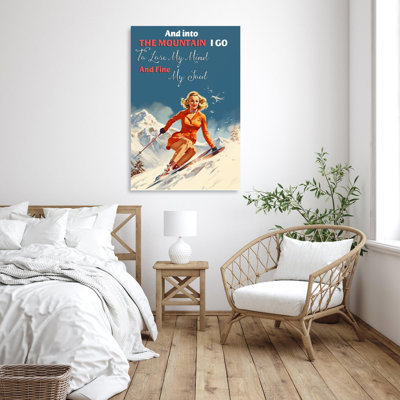 " Skiing And Into The Mountain - 1 Piece Rectangle Graphic Art Print On Wrapped Canvas "