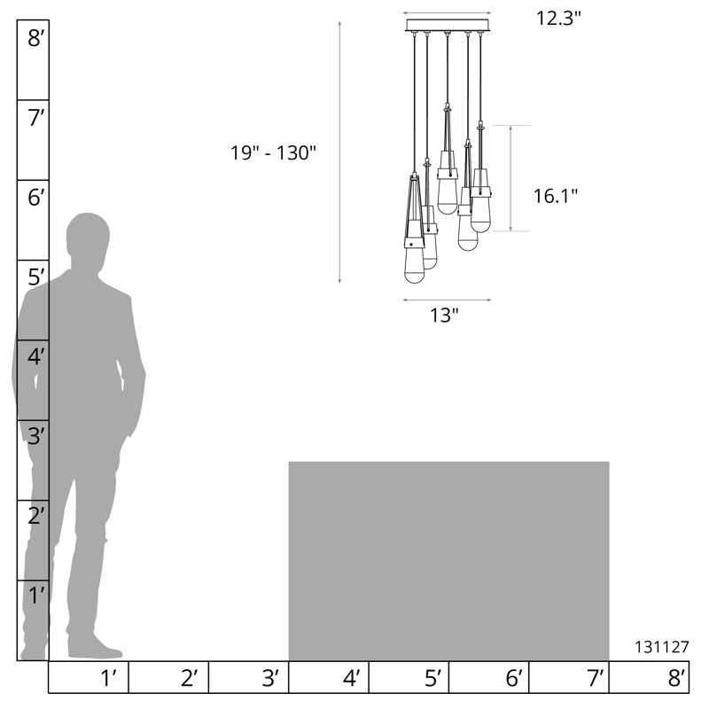 Luminaire suspendu 5 lumières Link, Standard: 19 po à 80 po, Laiton moderne, Verre transparent