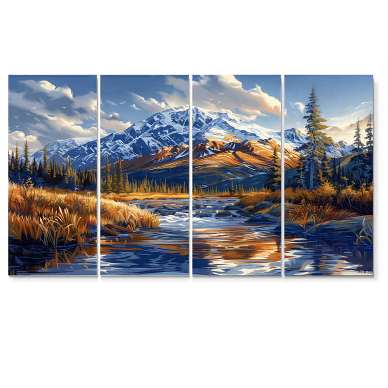 Alaska, parc national de Denali, rivière d'automne I - ensemble de salon d'art mural Alaska, H 32 po x l 64 po