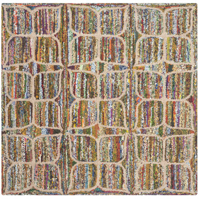 Tapis mauve / bleu foncé / rouge en coton / jute touffeté à la main à motif géométrique Anaheim