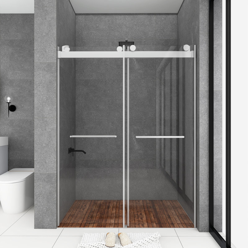 Porte de douche sans cadre à porte coulissante double l 72 po x H 79 po, Nickel