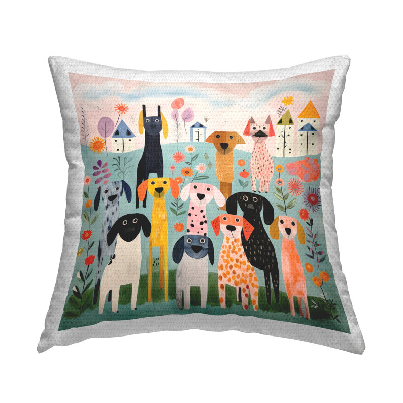 Coussin d'extérieur imprimé à motif de chiens variés par Lazar Studio