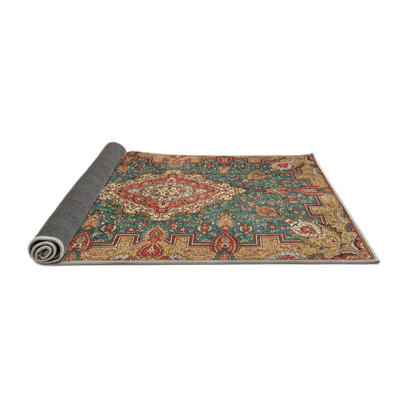 Tapis traditionnel vert / rouge, Rond 3 pi