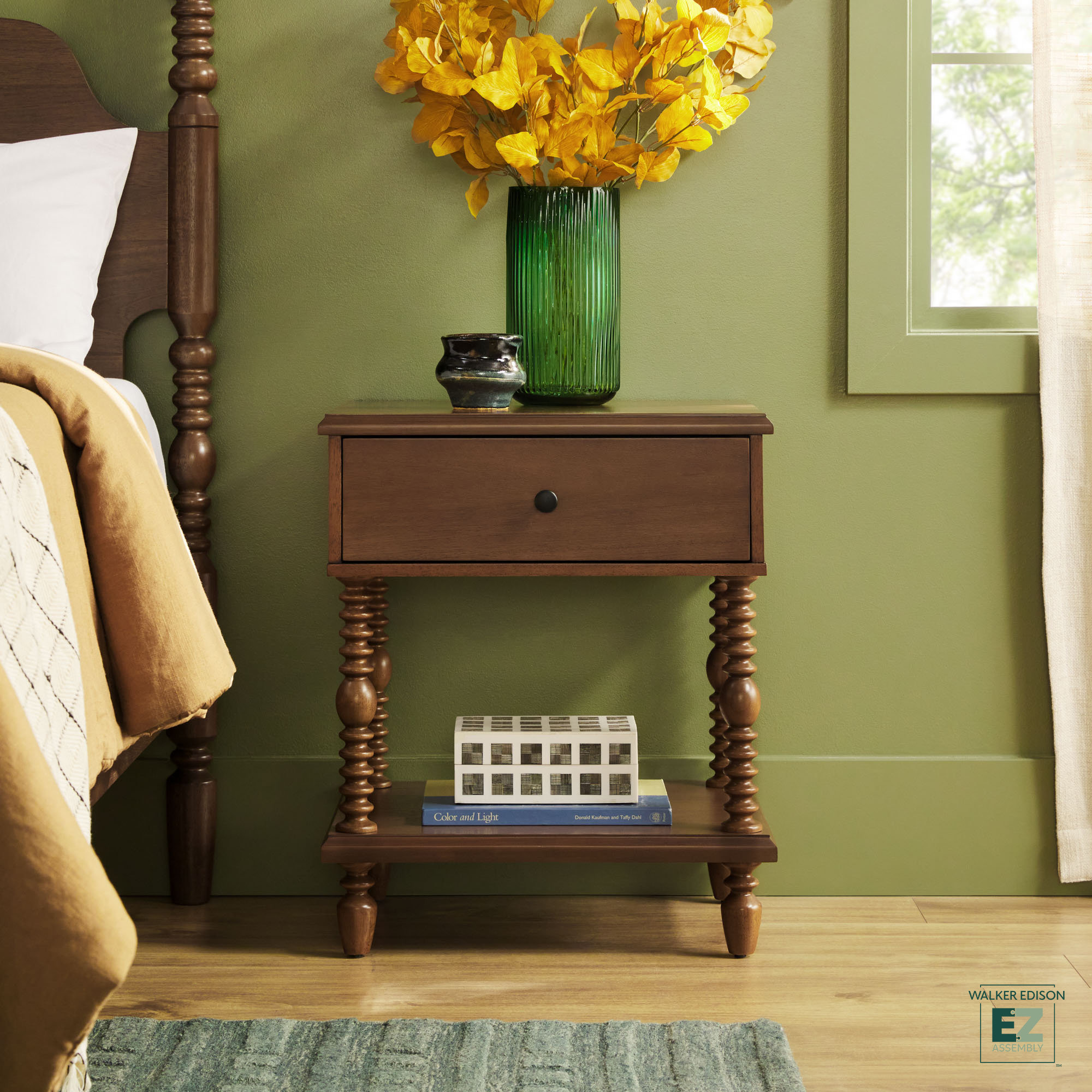 Walker Edison Vivienne Easy Assembly Solid Wood Spindle 1-Drawer Nightstand & Reviews | Wayfair