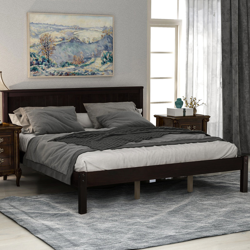 Lit plateforme en bois massif Shauna, Espresso, Grand