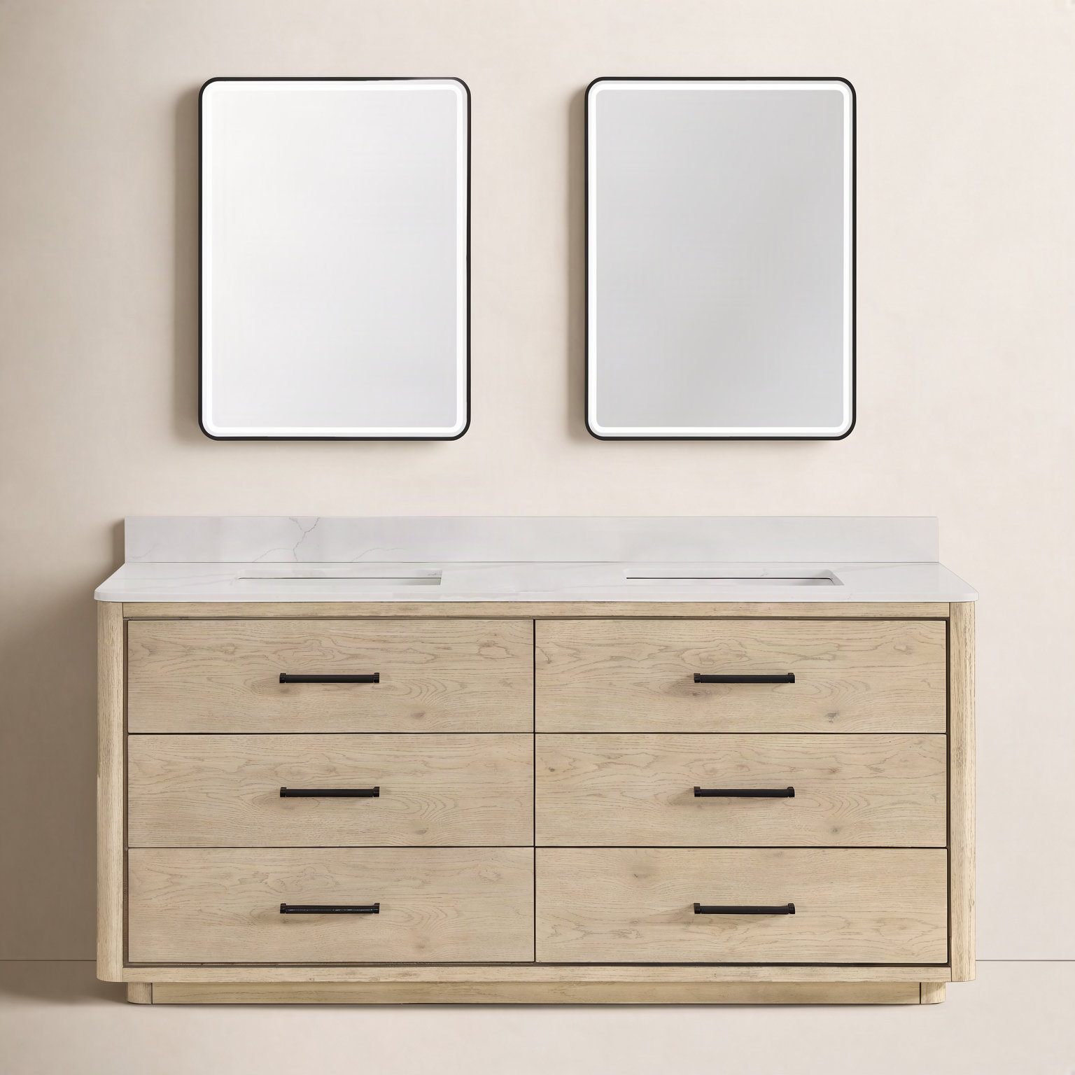 Porto 72'' Double Bathroom Vanity, Natural Oak, Matte Black