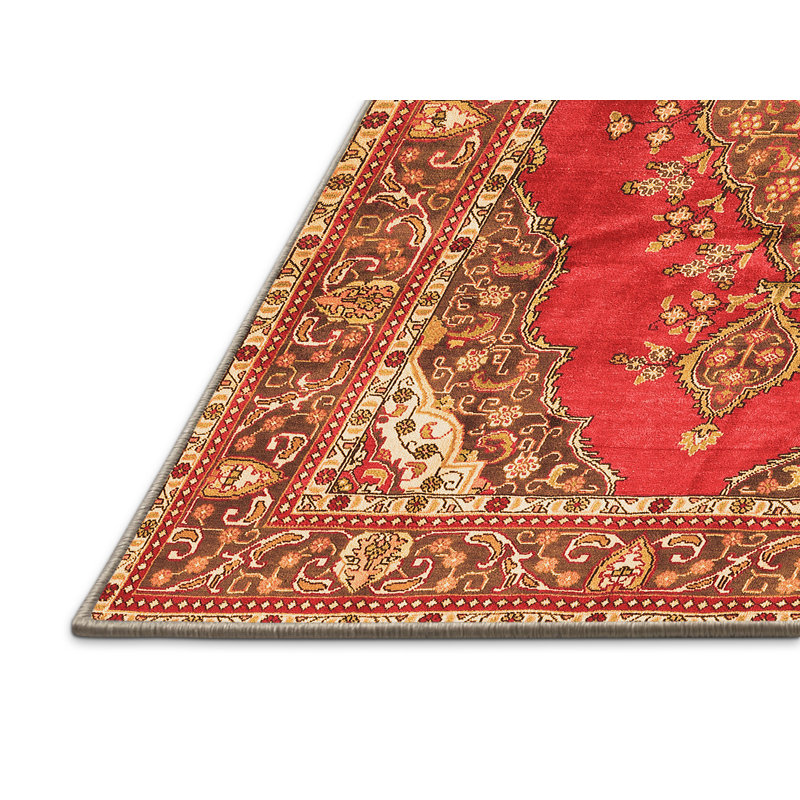 Tapis oriental en laine / polyester tissé à la machine Gerwald en orange / rouge / brun, Rectangle 3 pi x 5 pi
