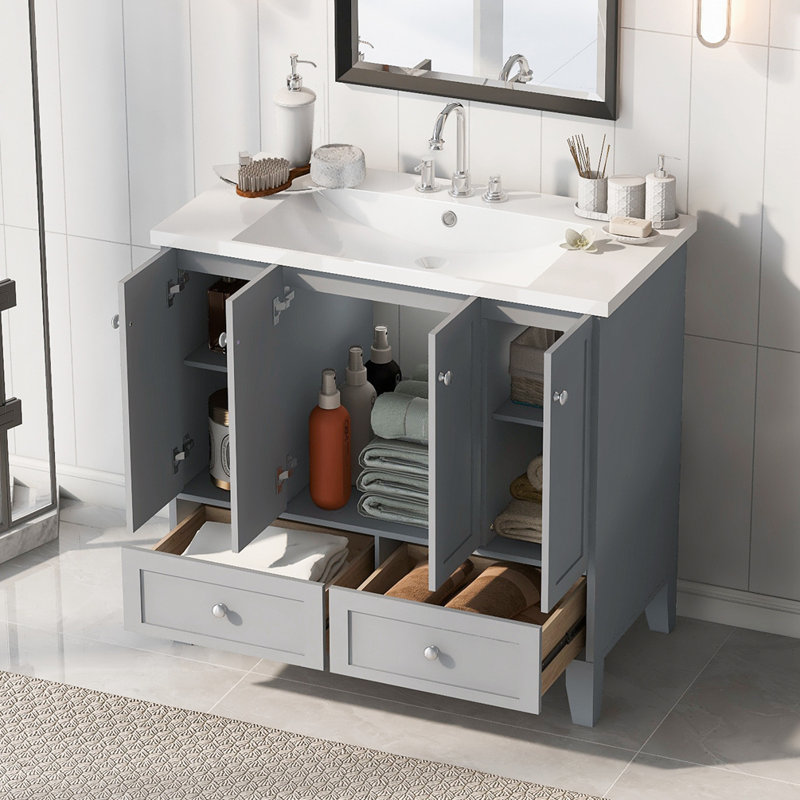 Meuble-lavabo simple avec plateau Safila 36, Gris